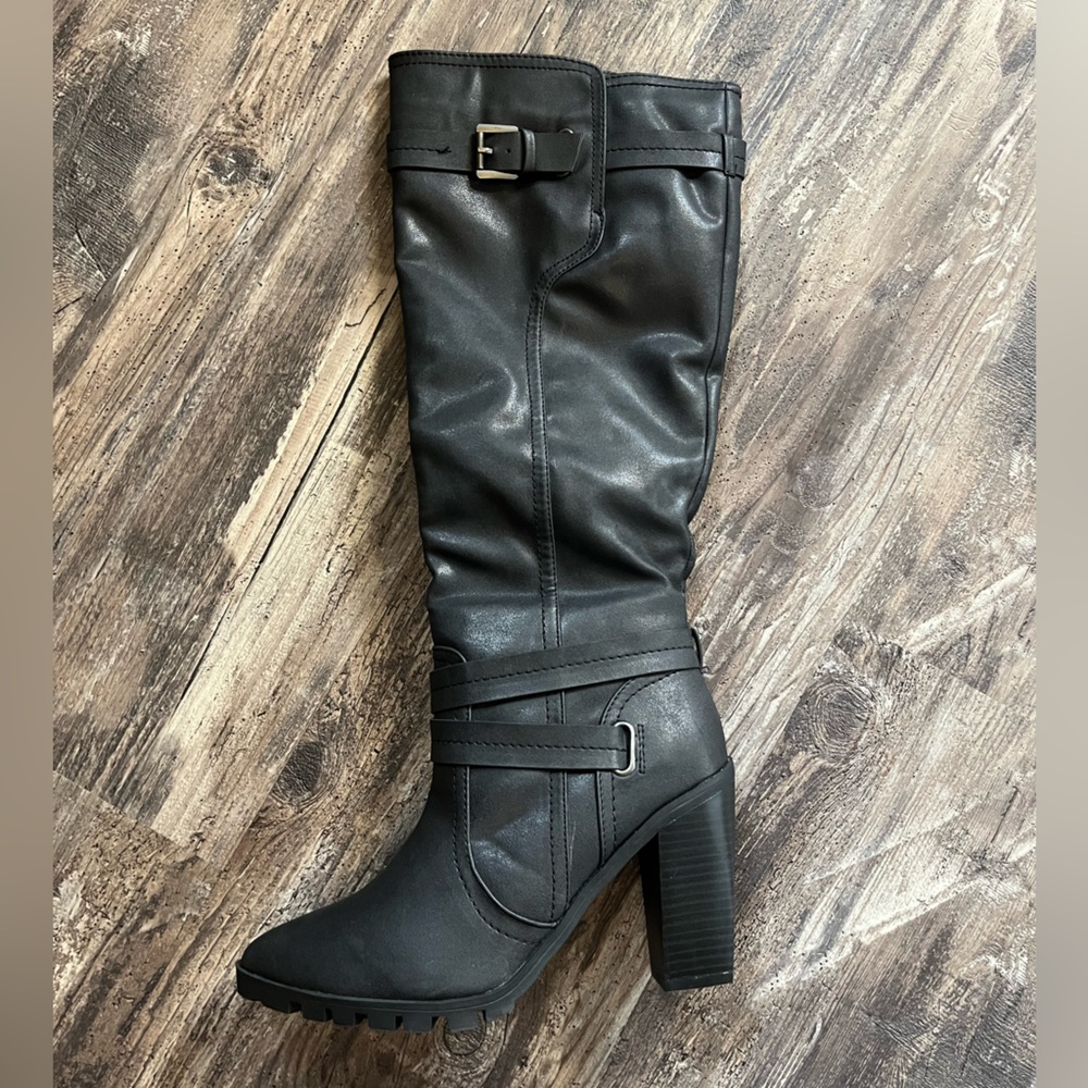 Qupid Black High Heel Boots New Out Of Box Zip Up Calf Shoes Women’s Size 8.5 - Picture 3 of 10